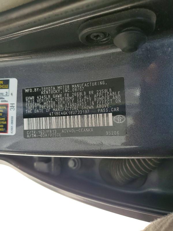 Aukcja sprzedaży 2008 Toyota Camry, vin: 4T1BE46K18U733197, numer aukcji: 55200046