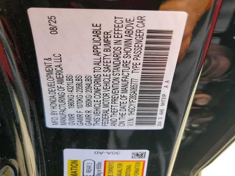 Продажа на аукционе авто 2025 Honda Accord, vin: 1HGCY1F28SA065777, номер лота: 59576586