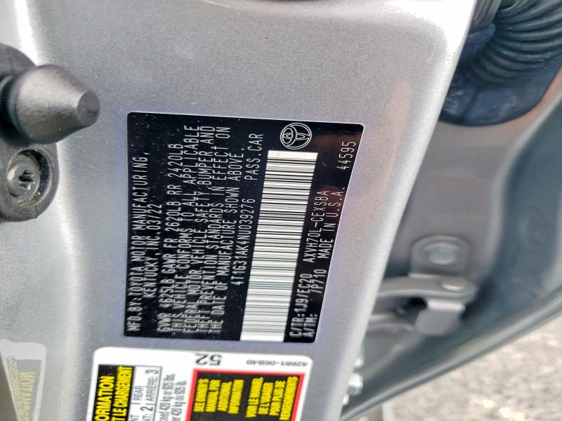 2022 Toyota Camry Hybrid მანქანა იყიდება აუქციონზე, vin: 4T1G31AK4NU039276, აუქციონის ნომერი: 56353666