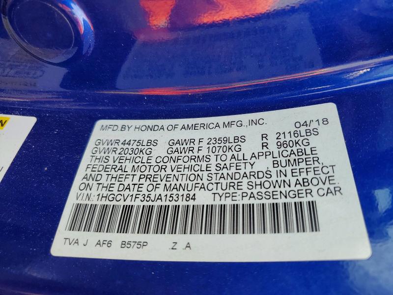 55501876 :رقم المزاد ، 1HGCV1F35JA153184 vin ، 2018 Honda Accord مزاد بيع