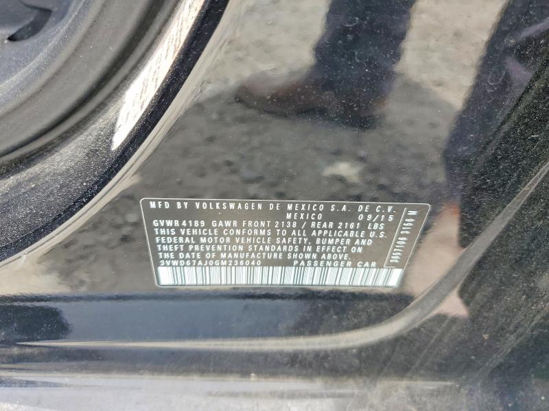2016 Volkswagen Jetta მანქანა იყიდება აუქციონზე, vin: 3VWD67AJ0GM236040, აუქციონის ნომერი: 58098326