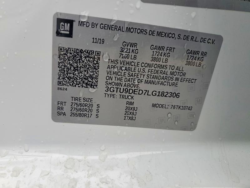 2020 Gmc Sierra მანქანა იყიდება აუქციონზე, vin: 3GTU9DED7LG182306, აუქციონის ნომერი: 59002086