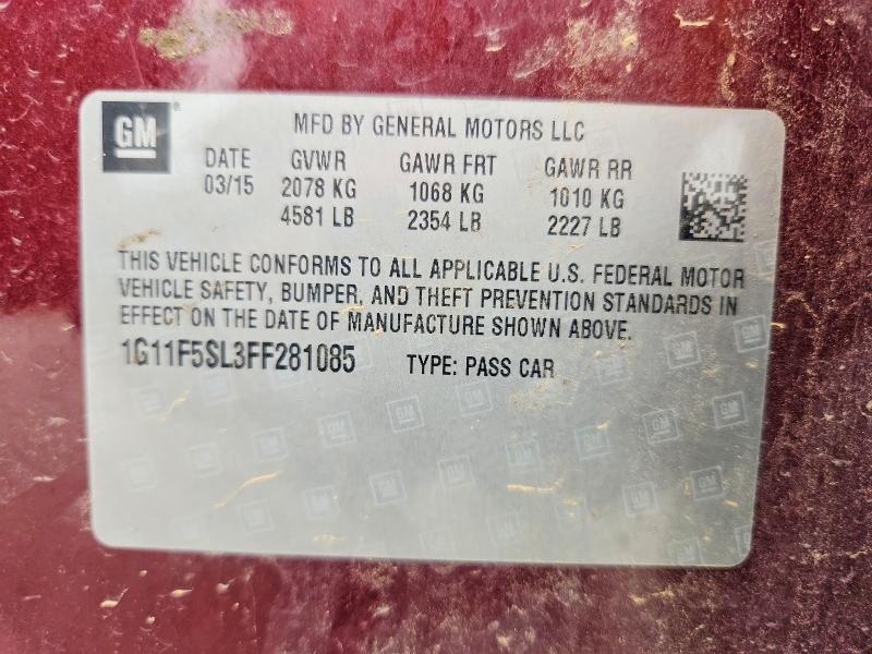 58717506 :رقم المزاد ، 1G11F5SL3FF281085 vin ، 2015 Chevrolet Malibu مزاد بيع