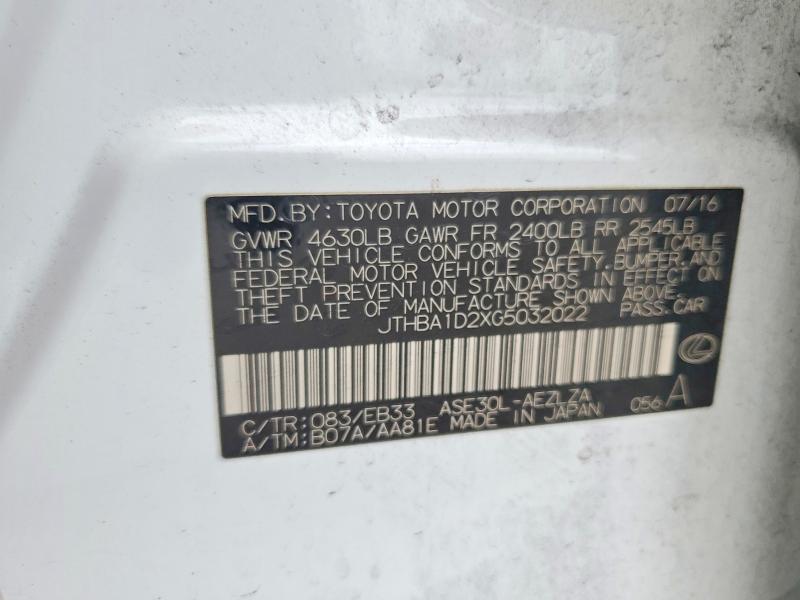 Aukcja sprzedaży 2016 Lexus Is, vin: JTHBA1D2XG5032022, numer aukcji: 55592666