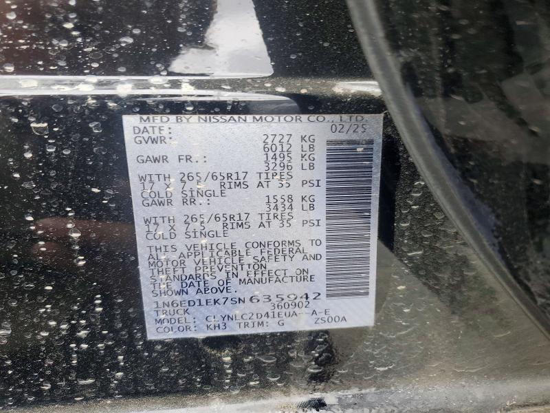 2025 Nissan Frontier მანქანა იყიდება აუქციონზე, vin: 1N6ED1EK7SN635942, აუქციონის ნომერი: 85610225