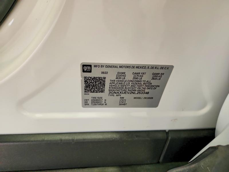 57710206 :رقم المزاد ، 3GNAXUEV2NL253348 vin ، 2022 Chevrolet Equinox مزاد بيع