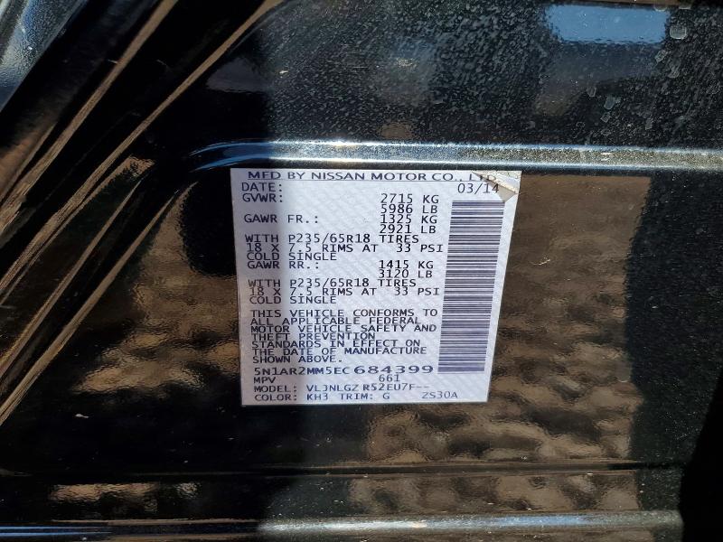 57265476 :رقم المزاد ، 5N1AR2MM5EC684399 vin ، 2014 Nissan Pathfinder مزاد بيع
