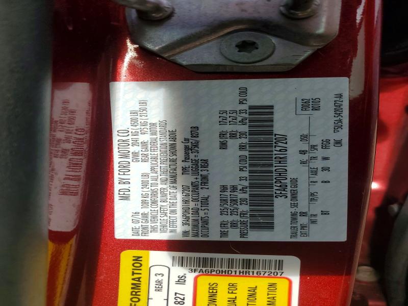 Aukcja sprzedaży 2017 Ford Fusion, vin: 3FA6P0HD1HR167207, numer aukcji: 58615666