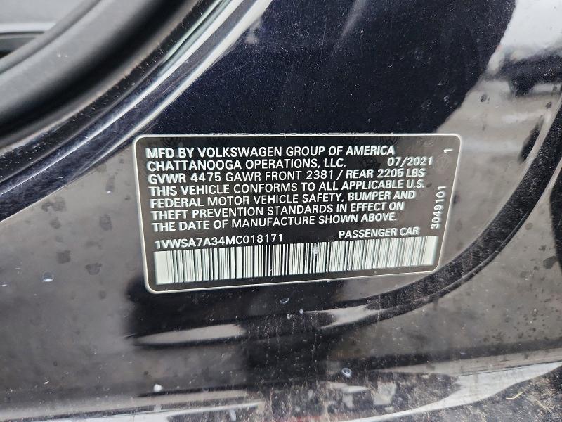 Aukcja sprzedaży 2021 Volkswagen Passat, vin: 1VWSA7A34MC018171, numer aukcji: 57742616