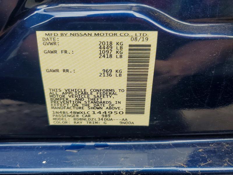 56689496 :رقم المزاد ، 1N4BL4BWXLC144950 vin ، 2020 Nissan Altima مزاد بيع