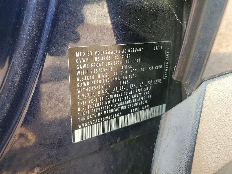 Продаж на аукціоні авто 2016 Volkswagen Tiguan, vin: WVGAV7AX2GW602587, номер лоту: 58980096