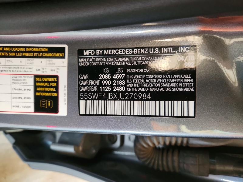 Продаж на аукціоні авто 2018 Mercedes-benz C, vin: 55SWF4JBXJU270984, номер лоту: 57191266