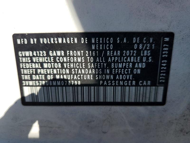 Aukcja sprzedaży 2021 Volkswagen Jetta, vin: 3VWE57BU8MM078798, numer aukcji: 57079686