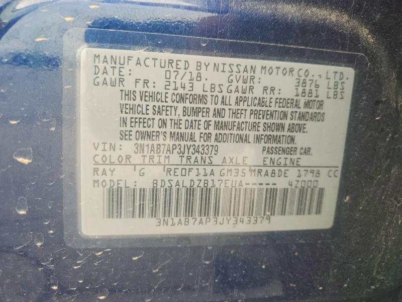 Продажа на аукционе авто 2018 Nissan Sentra, vin: 3N1AB7AP3JY343379, номер лота: 56139486