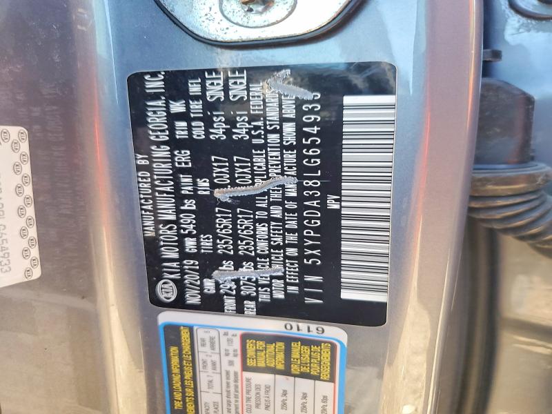 2020 Kia Sorento მანქანა იყიდება აუქციონზე, vin: 5XYPGDA38LG654933, აუქციონის ნომერი: 58303586