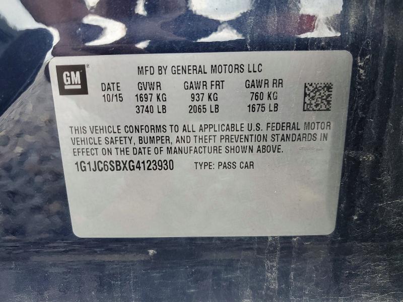 Auction sale of the 2016 Chevrolet Sonic, vin: 1G1JC6SBXG4123930, lot number: 56829876