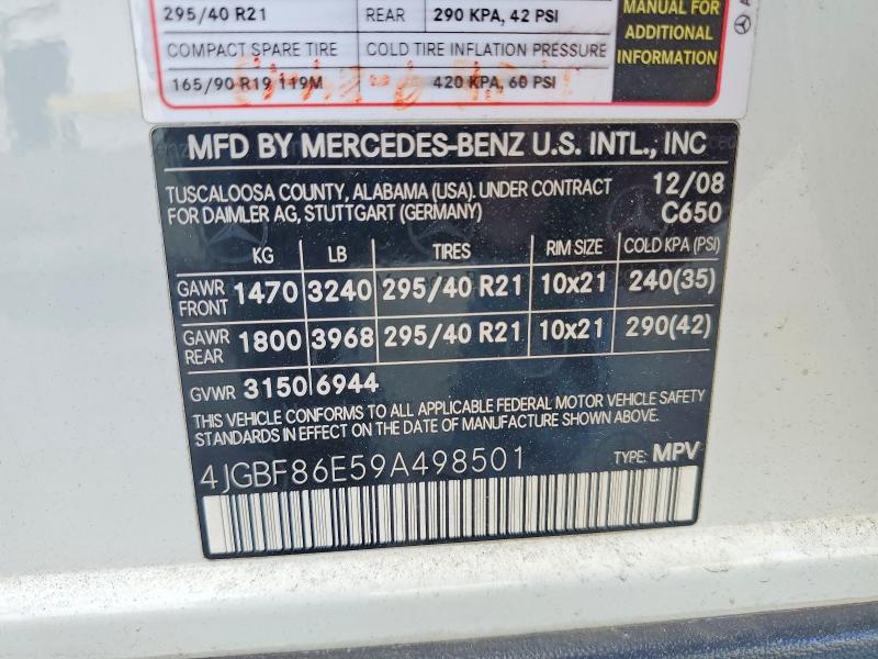 Aukcja sprzedaży 2009 Mercedes-benz Gl, vin: 4JGBF86E59A498501, numer aukcji: 58959386