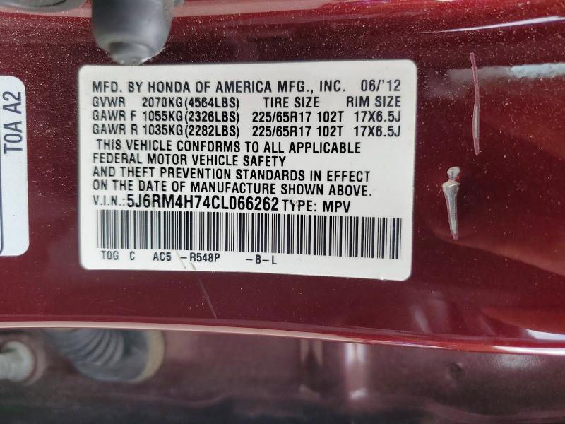 Aukcja sprzedaży 2012 Honda Cr-v, vin: 5J6RM4H74CL066262, numer aukcji: 58376596