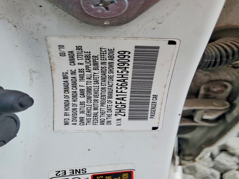 2010 Honda Civic მანქანა იყიდება აუქციონზე, vin: 2HGFA1F56AH549099, აუქციონის ნომერი: 57583636