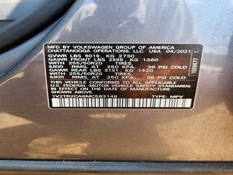 58574276 :رقم المزاد ، 1V2TR2CA6MC583146 vin ، 2021 Volkswagen Atlas مزاد بيع