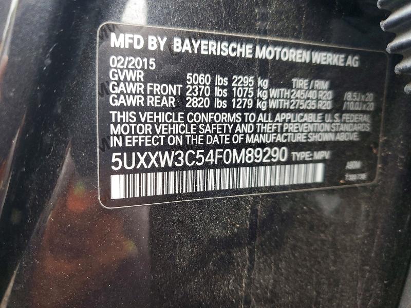 2015 Bmw X4 მანქანა იყიდება აუქციონზე, vin: 5UXXW3C54F0M89290, აუქციონის ნომერი: 55646016