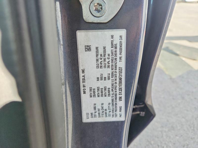 Продажа на аукционе авто 2022 Tesla Model 3, vin: 5YJ3E1EB6NF315537, номер лота: 58477566