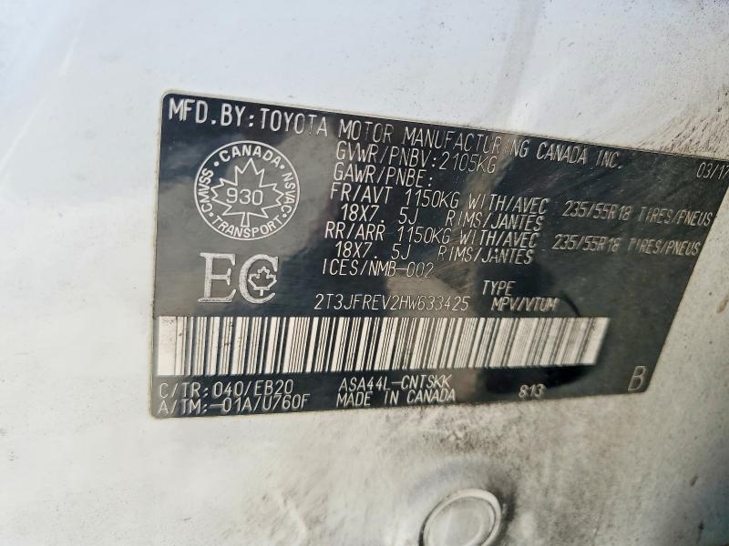 Продаж на аукціоні авто 2017 Toyota Rav4, vin: 2T3JFREV2HW633425, номер лоту: 56278856