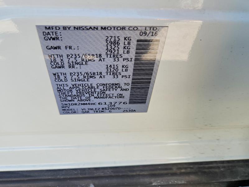 Продаж на аукціоні авто 2017 Nissan Pathfinder, vin: 5N1DR2MM4HC613776, номер лоту: 58928006