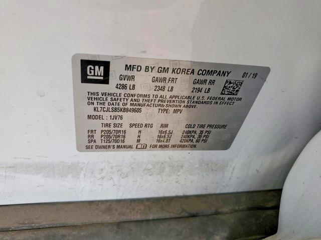Aukcja sprzedaży 2019 Chevrolet Trax, vin: KL7CJLSB5KB849605, numer aukcji: 85623515