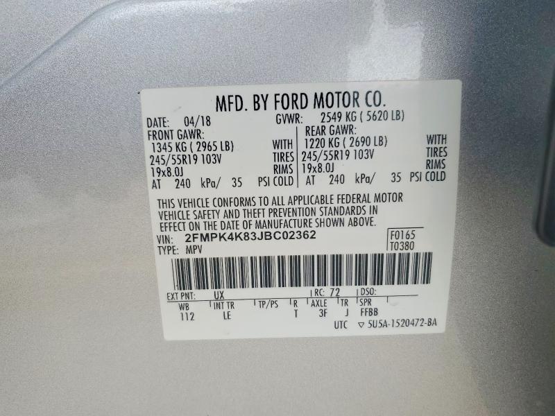 Продажа на аукционе авто 2018 Ford Edge, vin: 2FMPK4K83JBC02362, номер лота: 56790416
