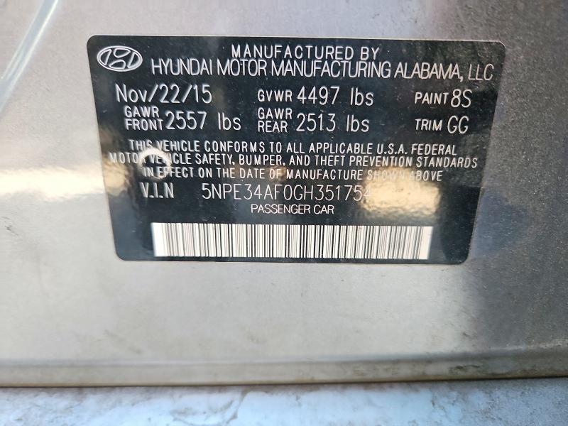 Продаж на аукціоні авто 2016 Hyundai Sonata, vin: 5NPE34AF0GH351754, номер лоту: 56544226