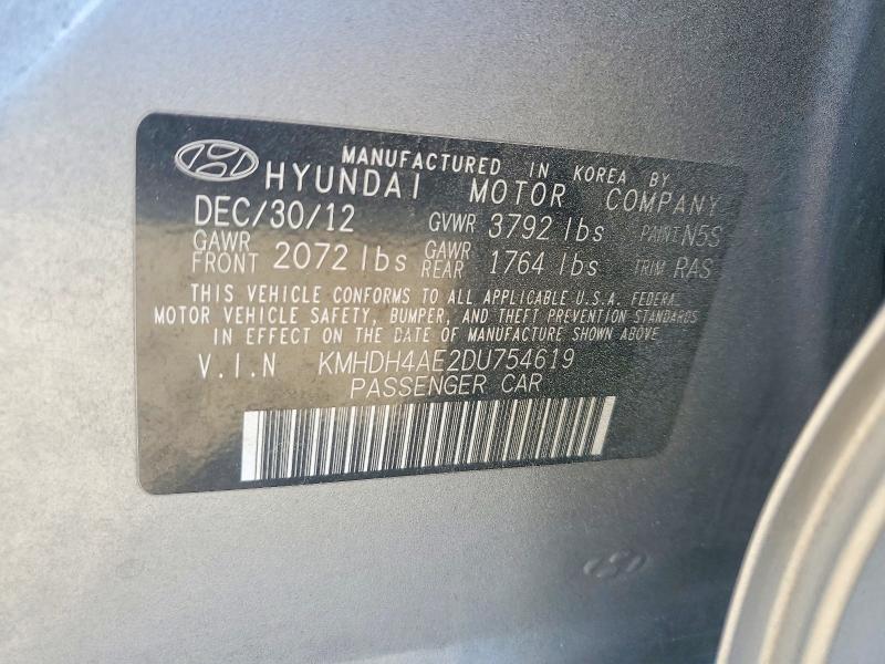 Продаж на аукціоні авто 2013 Hyundai Elantra, vin: KMHDH4AE2DU754619, номер лоту: 56073456