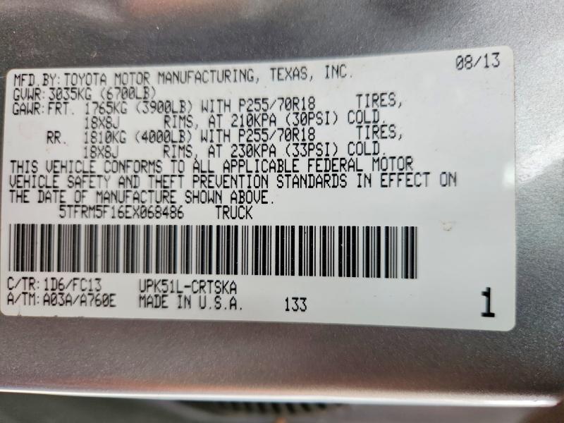 Продажа на аукционе авто 2014 Toyota Tundra, vin: 5TFRM5F16EX068486, номер лота: 58118746