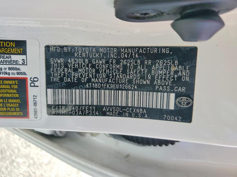 56685646 :رقم المزاد ، 4T1BD1FK9EU126624 vin ، 2014 Toyota Camry Hybrid مزاد بيع