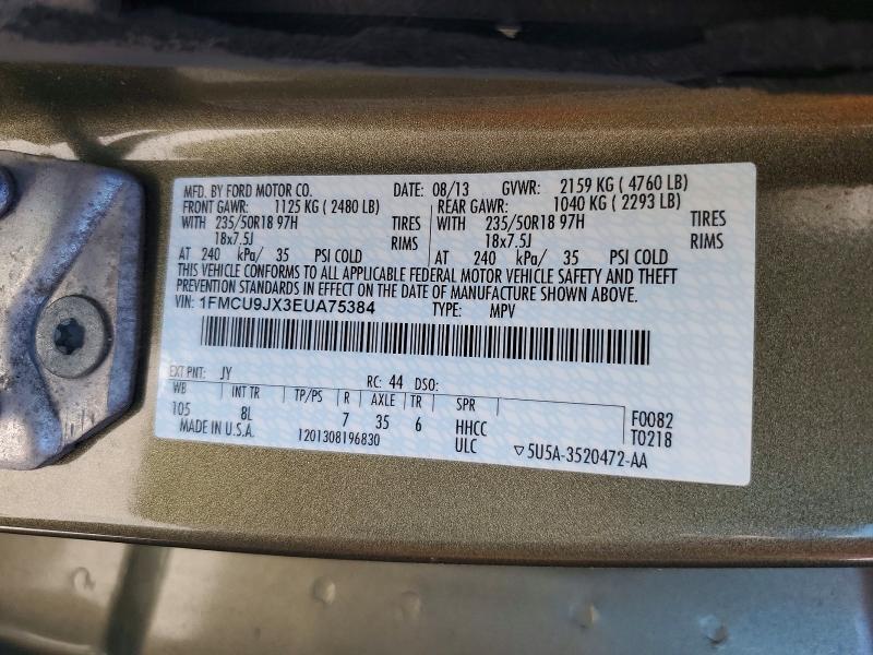 2014 Ford Escape მანქანა იყიდება აუქციონზე, vin: 1FMCU9JX3EUA75384, აუქციონის ნომერი: 58655996