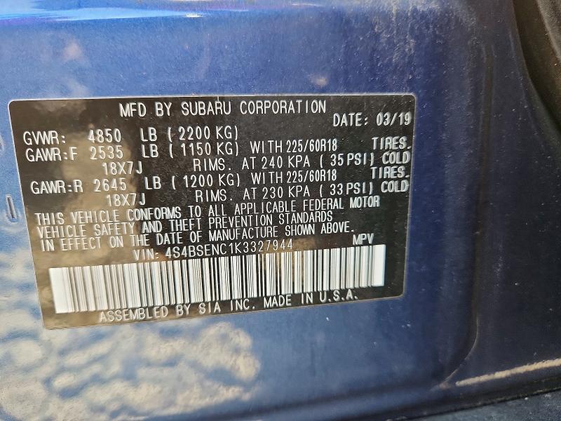 Aukcja sprzedaży 2019 Subaru Outback, vin: 4S4BSENC1K3327944, numer aukcji: 57380666