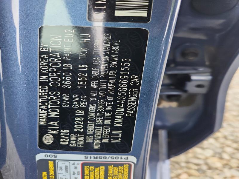 59115606 :رقم المزاد ، KNADM4A35G6691553 vin ، 2016 Kia Rio مزاد بيع