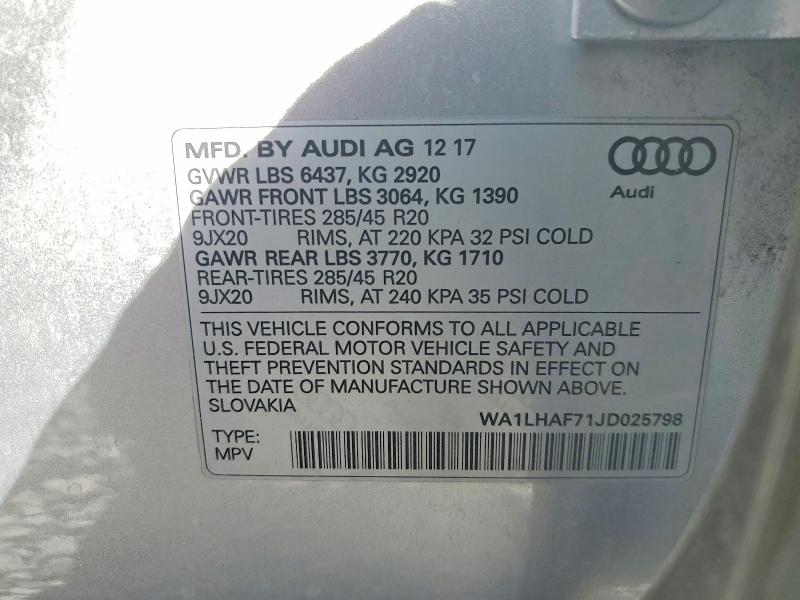 Aukcja sprzedaży 2018 Audi Q7, vin: WA1LHAF71JD025798, numer aukcji: 55816276