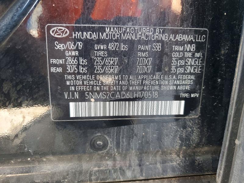 Продаж на аукціоні авто 2020 Hyundai Santa Fe, vin: 5NMS2CAD6LH170518, номер лоту: 57484096