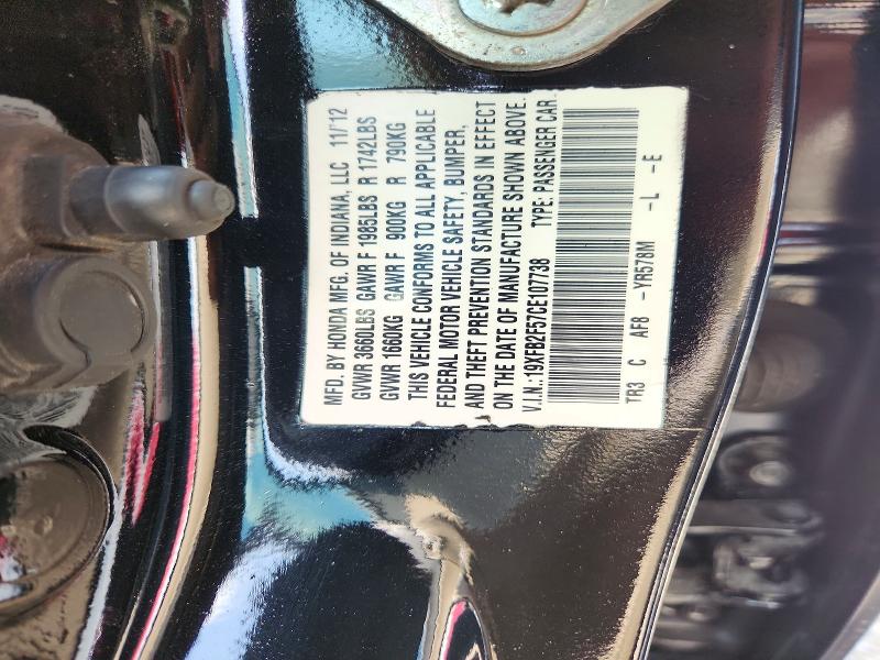 56000806 :رقم المزاد ، 19XFB2F57CE107738 vin ، 2012 Honda Civic مزاد بيع