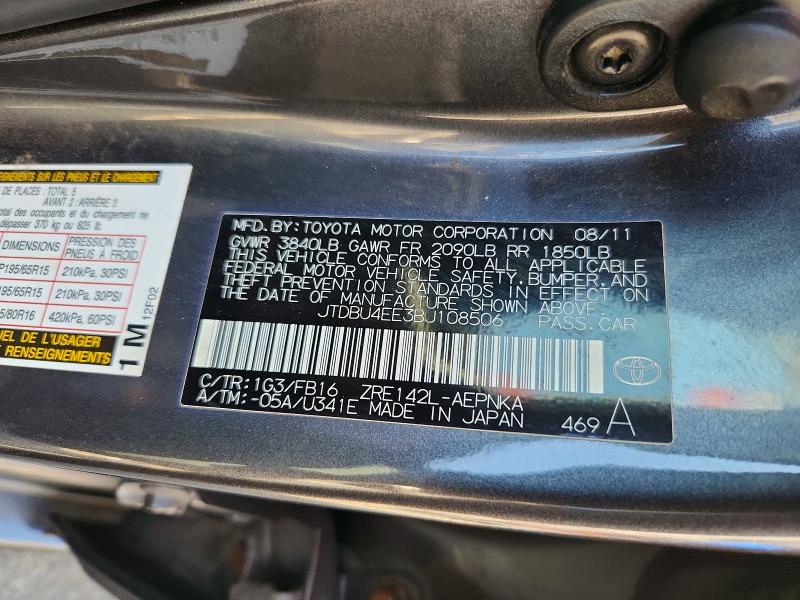 2011 Toyota Corolla მანქანა იყიდება აუქციონზე, vin: JTDBU4EE3BJ108506, აუქციონის ნომერი: 59005376