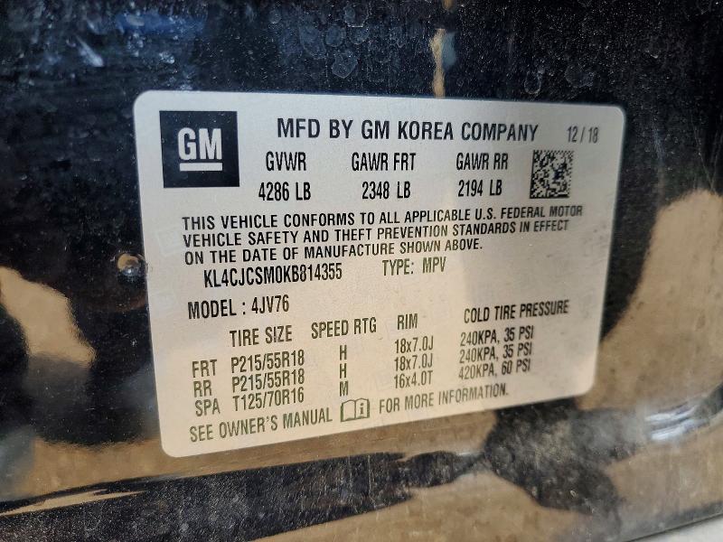 Продажа на аукционе авто 2019 Buick Encore, vin: KL4CJCSM0KB814355, номер лота: 56741176