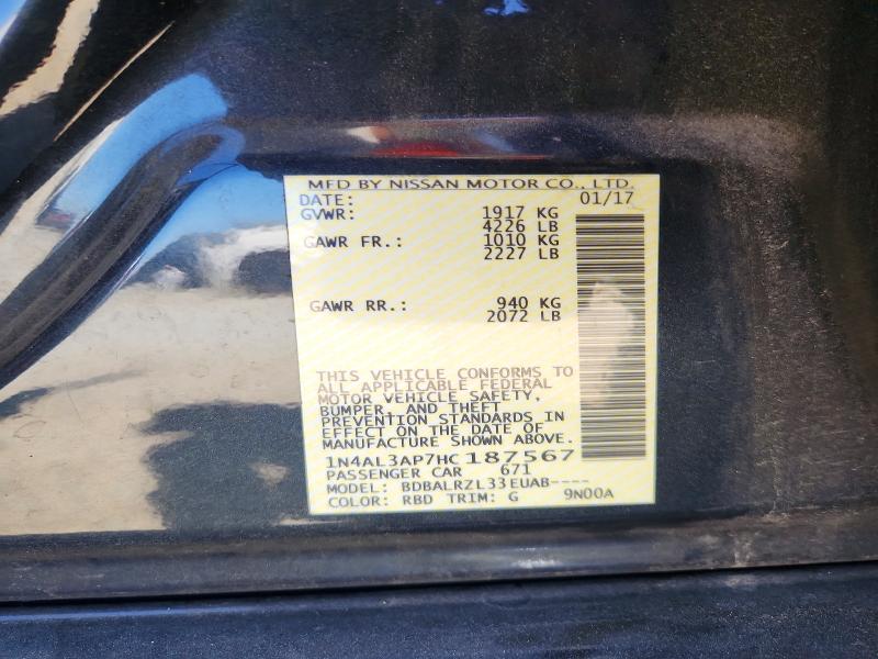2017 Nissan Altima მანქანა იყიდება აუქციონზე, vin: 1N4AL3AP7HC187567, აუქციონის ნომერი: 58218396