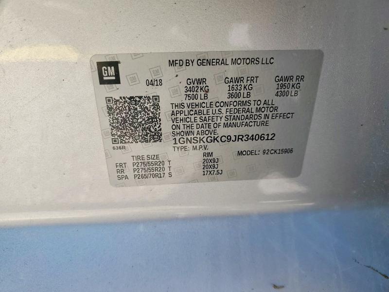 Aukcja sprzedaży 2018 Chevrolet Suburban, vin: 1GNSKGKC9JR340612, numer aukcji: 57241166