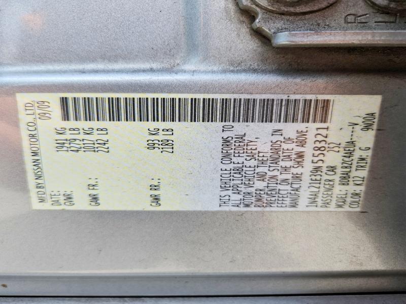 2009 Nissan Altima მანქანა იყიდება აუქციონზე, vin: 1N4AL21E39N558321, აუქციონის ნომერი: 57213976