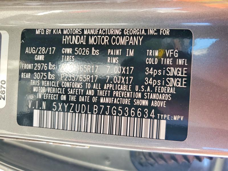 Продажа на аукционе авто 2018 Hyundai Santa Fe Sport, vin: 5XYZUDLB7JG536634, номер лота: 57385286