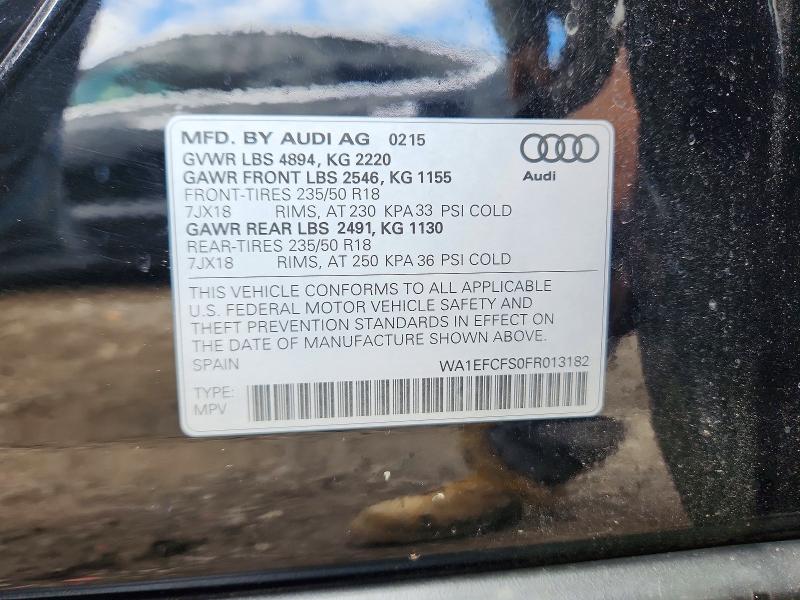 57824716 :رقم المزاد ، WA1EFCFS0FR013182 vin ، 2015 Audi Q3 مزاد بيع