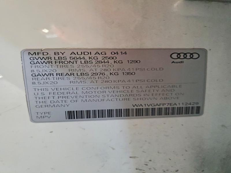 Aukcja sprzedaży 2014 Audi Sq5, vin: WA1VGAFP7EA112429, numer aukcji: 56938926