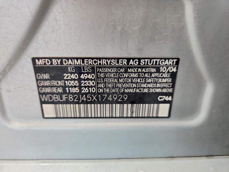 2005 Mercedes-benz E მანქანა იყიდება აუქციონზე, vin: WDBUF82J45X174929, აუქციონის ნომერი: 55387826