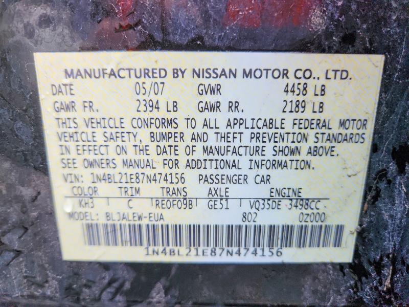 Продаж на аукціоні авто 2007 Nissan Altima, vin: 1N4BL21E87N474156, номер лоту: 58305686